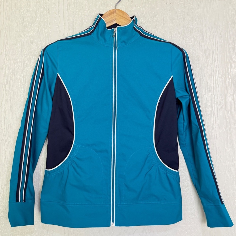 SB Active Womens Teal Navy Blue Full Zip Track Jacket Sporty Athletic Size Small